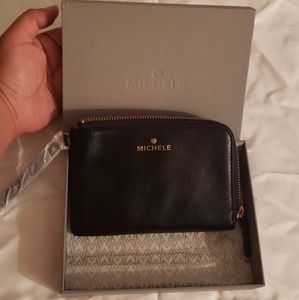 Michele black leather wristlet